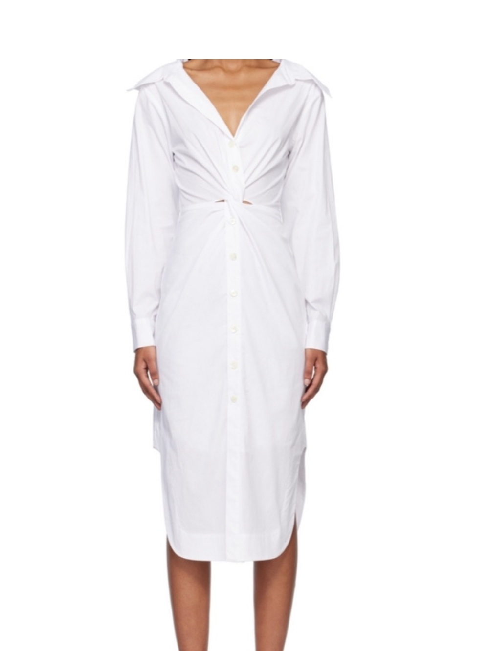 Staud Clea Mid Length White Button-Down Twisted Front Detail Size 6 NWT - Picture 2 of 12